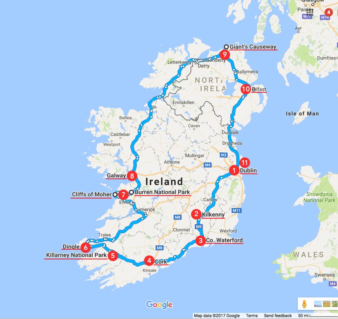 ireland tour map